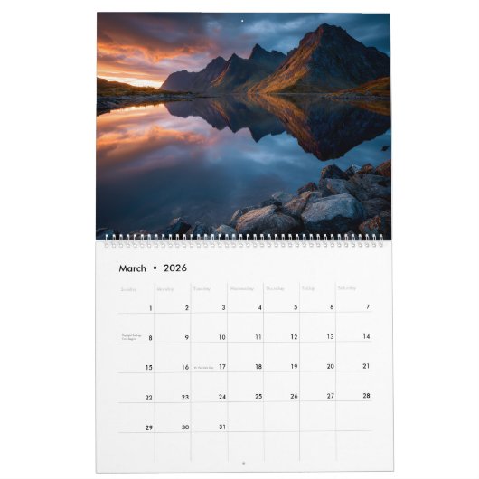 Nordic Coastal Scenery カレンダー (3月 2026)