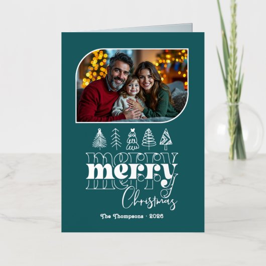 Nordic Cool Hand Drawn Merry Christmas Photo 箔シーズンカード (正面)