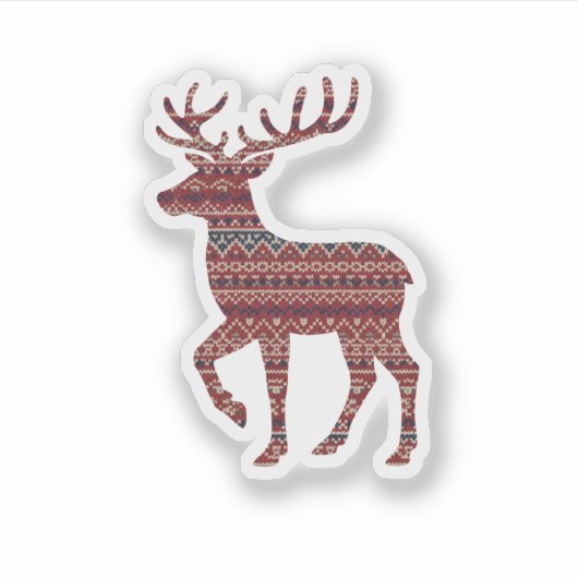 Nordic Fair Isle Pattern Reindeer Christmas  シール (正面)
