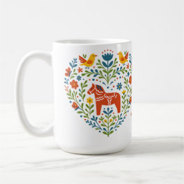 Nordic Folk Art Dala Horse Heart Pattern Mug コーヒーマグカップ