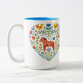 Nordic Folk Art Dala Horse Heart Pattern Mug ツートーンマグカップ