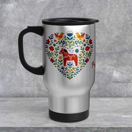Nordic Folk Art Dala Horse Heart Pattern Mug フロストグラスマグカップ