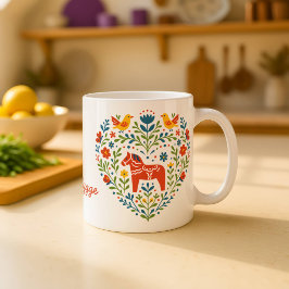 Nordic Folk Art Dala Horse Mug コーヒーマグカップ