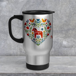Nordic Folk Art Dala Horse Travel Mug トラベルマグ