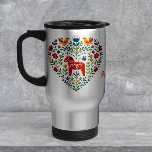 Nordic Folk Art Dala Horse Travel Mug トラベルマグ
