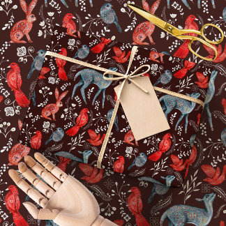 Nordic Folk Art Forest | Winter Woodland Animals ラッピングペーパー