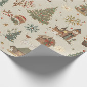 Nordic Folk Christmas Village Seamless Pattern ラッピングペーパー (角)