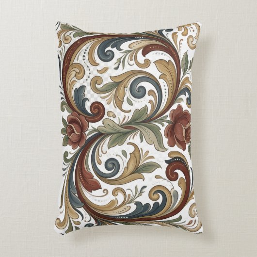 Nordic Heritage Rosemaling Design Accent Pillow アクセントクッション (正面(垂直))