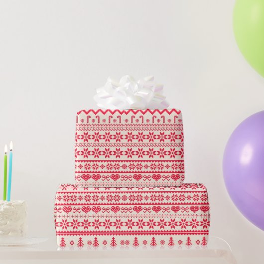 Nordic Knit Christmas Wrapping Paper ラッピングペーパー (パーティーギフト)