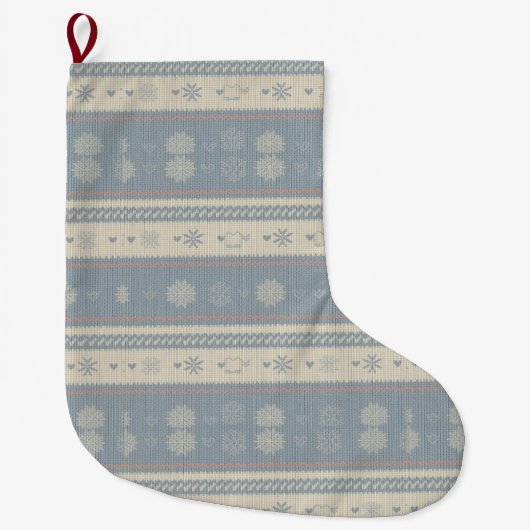 Nordic Knit Pet Christmas Stocking with Snowflakes ラージクリスマスストッキング (正面)