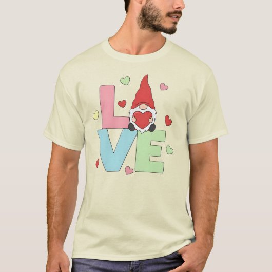 Nordic Love Gnome: Whimsical Pastel Heart Tシャツ (正面)