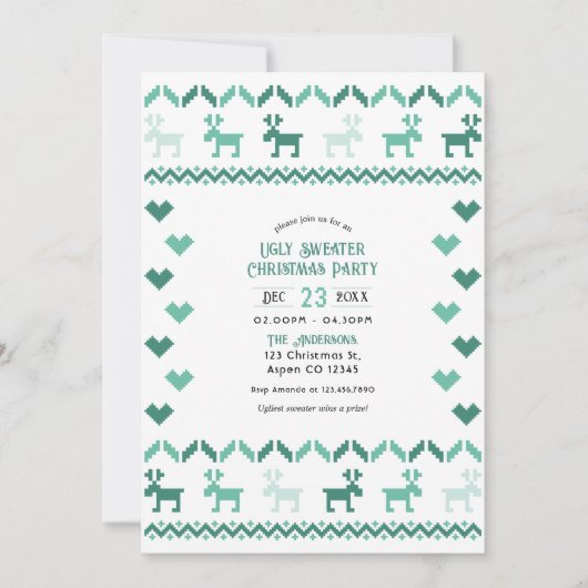 Nordic Mint Ugly Sweater Christmas Party 招待状 (正面)