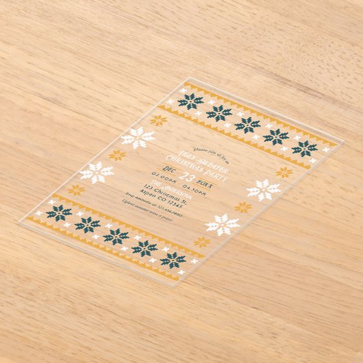 Nordic Night Ugly Sweater Christmas Party アクリル招待状 (レイダウン)