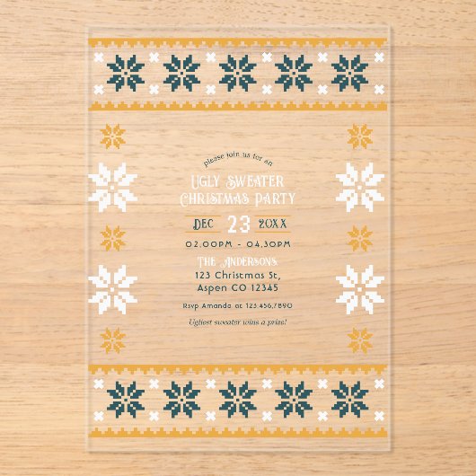 Nordic Night Ugly Sweater Christmas Party アクリル招待状 (正面)