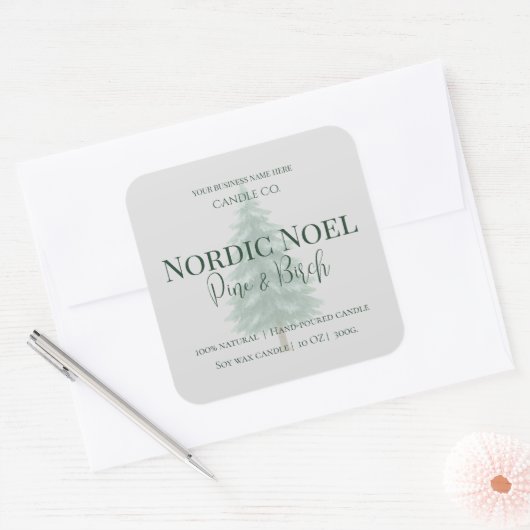 Nordic Noel Pine & Birch Candle Label スクエアシール (封筒)