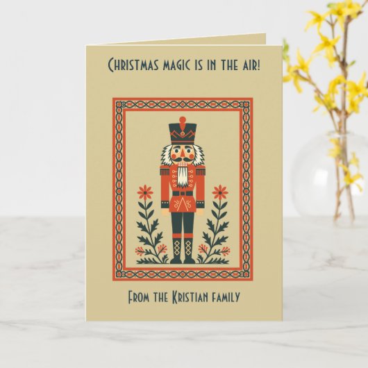 Nordic Nutcracker Toy Soldier Christmas Minimal St カード (黄色い花)
