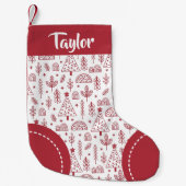 Nordic Pattern Personalized Red White Christmas スモールクリスマスストッキング (正面)