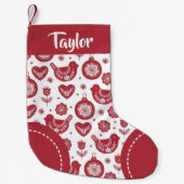 Nordic Pattern Personalized Red White Christmas スモールクリスマスストッキング (正面)