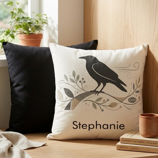 Nordic Raven Personalized Nature Lover Scandi Art クッション