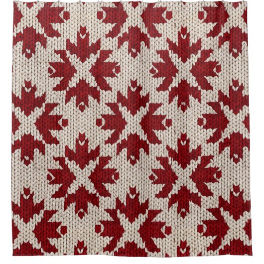 Nordic Red and White Knit Pattern – Classic Winter シャワーカーテン (正面)