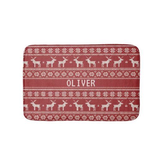 Nordic Reindeer Christmas Personalized  バスマット (正面)