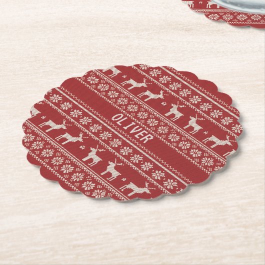 Nordic Reindeer Christmas Personalized  ペーパーコースター (アングル)