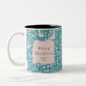 Nordic Reindeer Floral | Blush on Teal Christmas  ツートーンマグカップ (左)