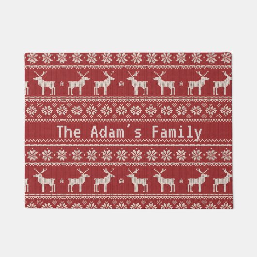 Nordic Reindeer Knit Pattern Personalized  ドアマット (正面)