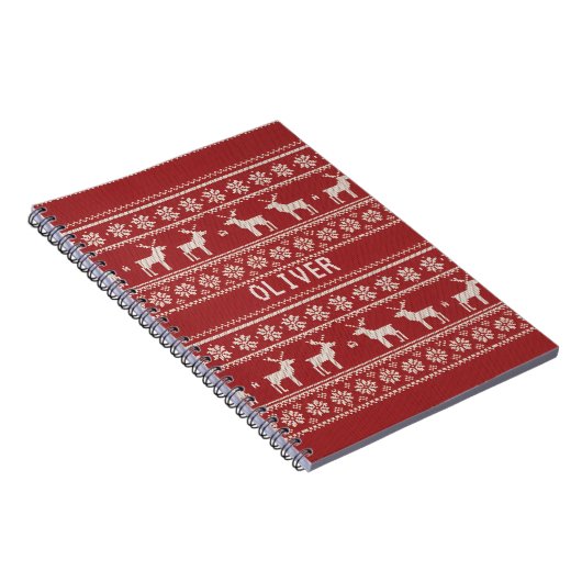 Nordic Reindeer Knit Pattern Personalized  ノートブック (右側)