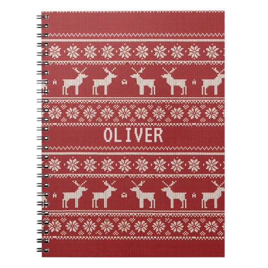 Nordic Reindeer Knit Pattern Personalized  ノートブック (正面)