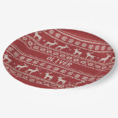 Nordic Reindeer Knit Pattern Personalized ペーパープレート (アングル)