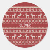 Nordic Reindeer Knit Pattern Personalized  ラウンドシール (正面)