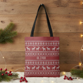 Nordic Reindeer Knit Pattern Personalized Tote Bag トートバッグ