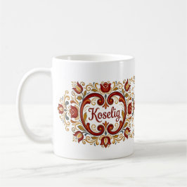 Nordic Rosemaling Mug, “Koselig” Scandinavian Desi コーヒーマグカップ