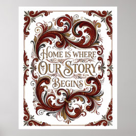 Nordic Rosemaling Poster, Home Is Where Our Story  ポスター