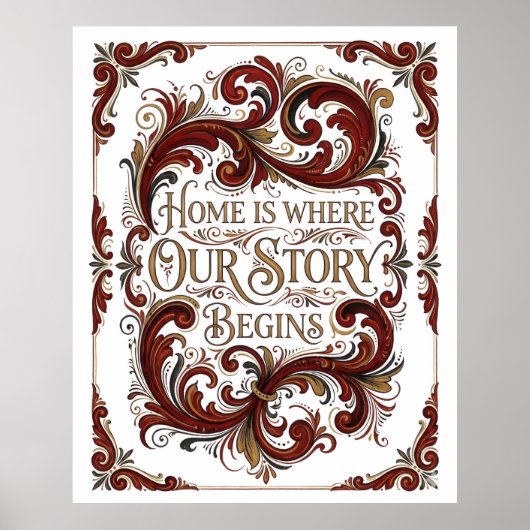 Nordic Rosemaling Poster, Home Is Where Our Story  ポスター (正面)
