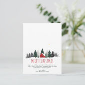 Nordic Scandi Minimal White Red Hut Snow Christmas シーズンポストカード (スタンド正面)