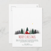 Nordic Scandi Minimal White Red Hut Snow Christmas シーズンポストカード (正面/裏面)
