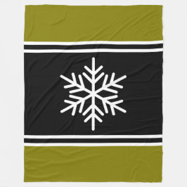 Nordic Snowflake Black Golden Olive White Stripes フリースブランケット