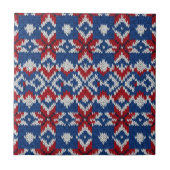 Nordic Snowflake Knit Pattern - Navy, Red, White 2 タイル (正面)