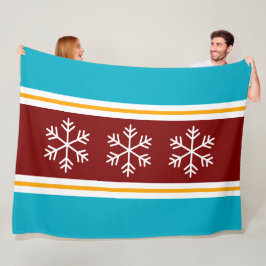 Nordic Snowflakes Bold Red White Azure Stripes フリースブランケット