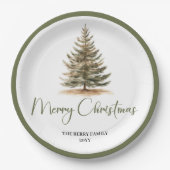 Nordic Soft Christmas Script Custom Family Plates ペーパープレート (正面)