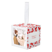 Nordic Stocking Scandinavian Pattern Personalized キューブオーナメント (正面アングル)