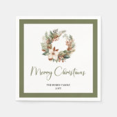 Nordic Style Christmas Wreath Family Name Napkins スタンダードカクテルナプキン (正面)