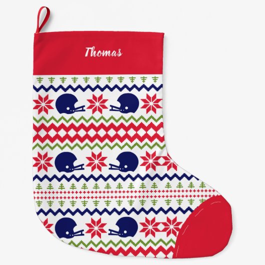 Nordic Style Football Helmut Pattern Christmas ラージクリスマスストッキング (正面)