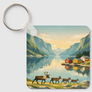 Nordic Summer – Vintage Scandinavian Fjord Travel キーホルダー