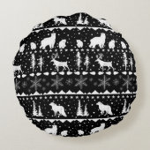 Nordic Sweater White Winter Animals Black ラウンドクッション (裏面)
