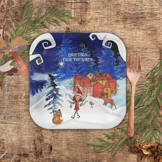 Nordic Village & Winter Fairy Square Paper Plates ペーパープレート