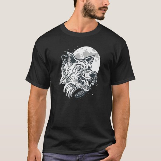 Nordic Wolf Head Moon Dog   and Wolf friend Tシャツ (正面)