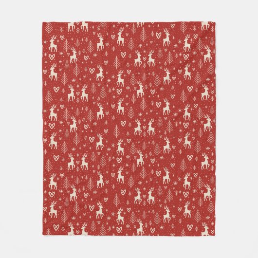 Nordic Yuletide Reindeer フリースブランケット (正面)